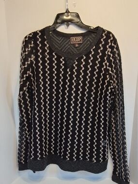 Cowgirl Up Black & Beige Sheer Zigzag Long Sleeve Festival Chic Tank Top